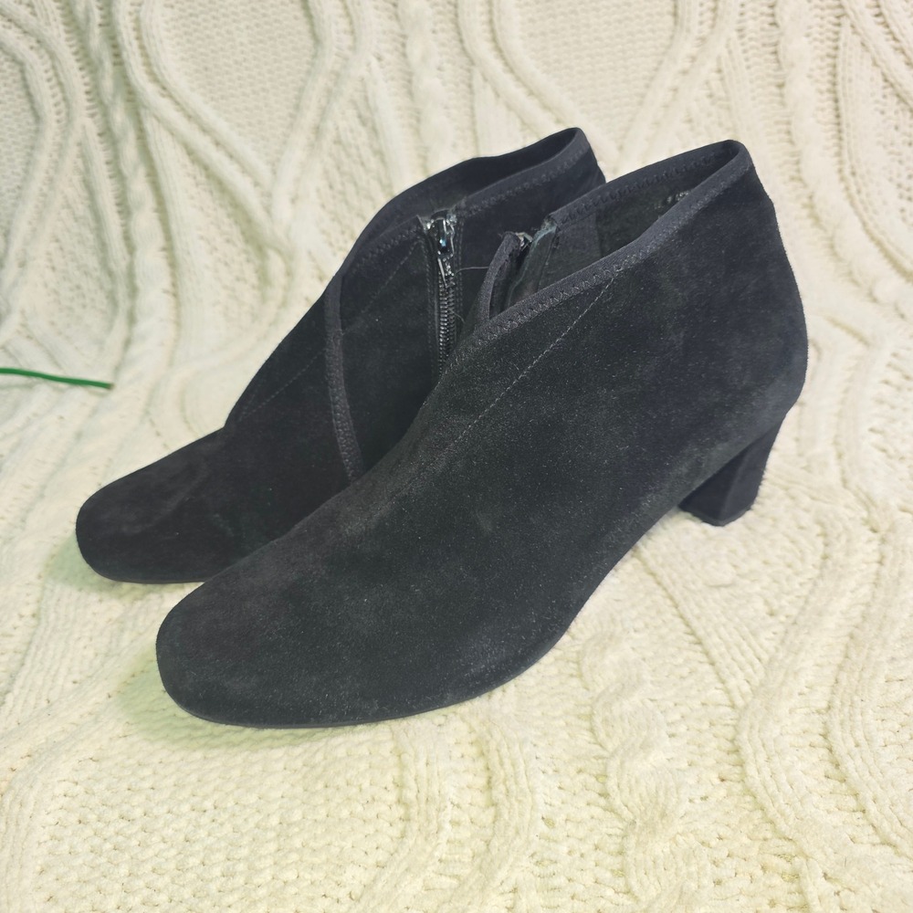 David Tate Ankle Boots Black Wrapped Suede Side Zip Heels Womens 11 W Excellent